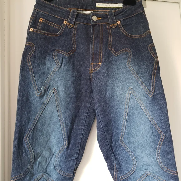 Azzure blue jeans with gold contrast stitch design - Picture 7 of 16